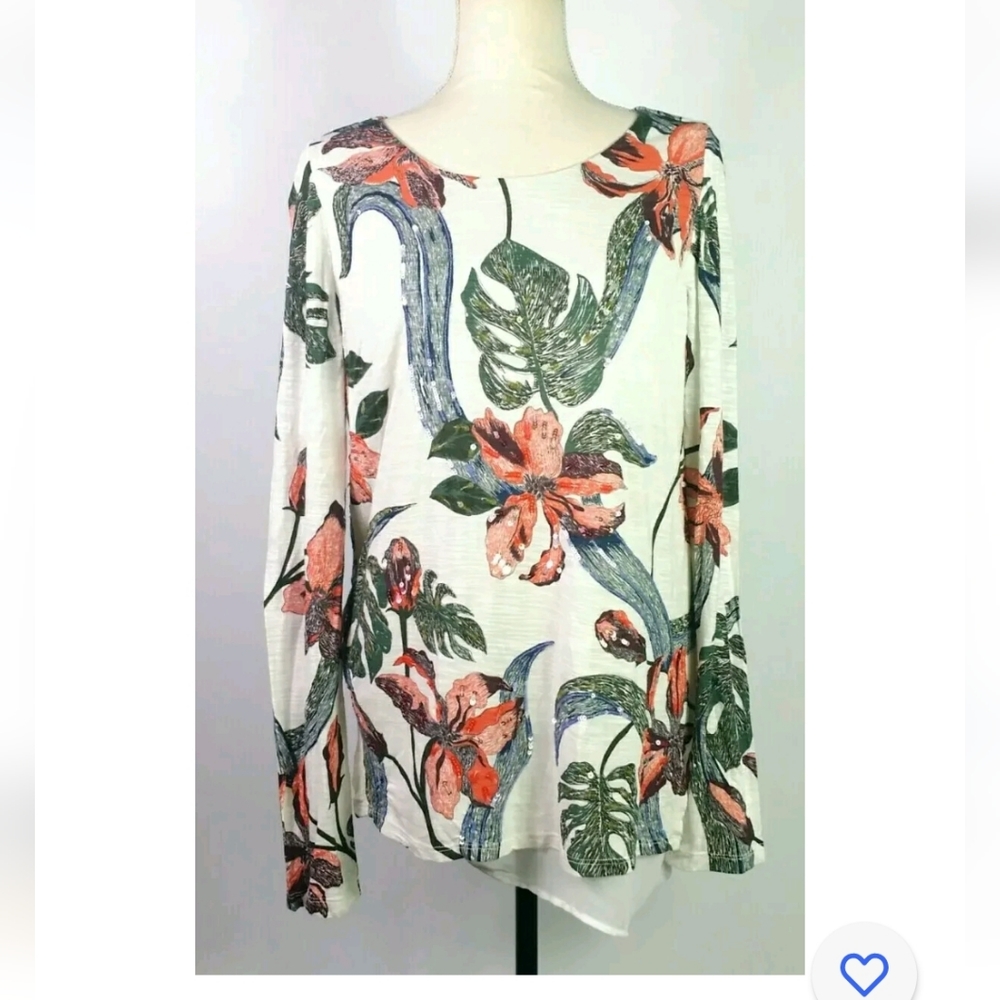Soft Surroundings Top Medium Petal  Floral  Layered Sequin Boat Neck  2be21